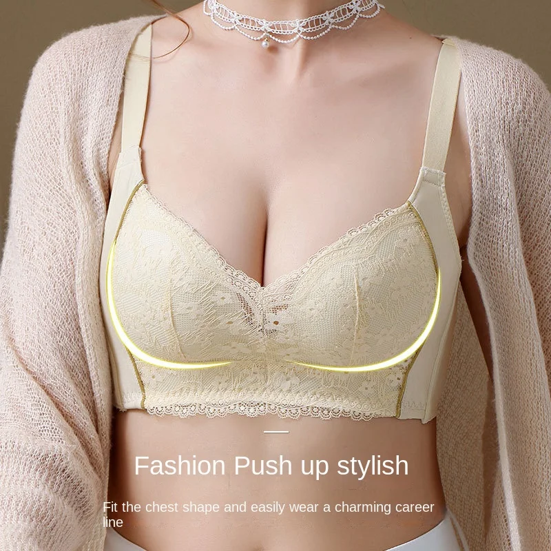 

Lace Underwear Women's Ultra-Thin Small Chest Push up Adjustable Push up Anti-SAG Underwired Bra