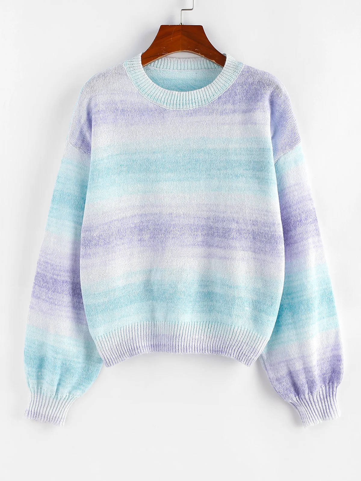 

ZAFUL Ombre Tie Dye Drop Shoulder Sweater Women Crew Neck Casual Jumper Spring Autumn Fashion Clothes Long Sleeve Pullover