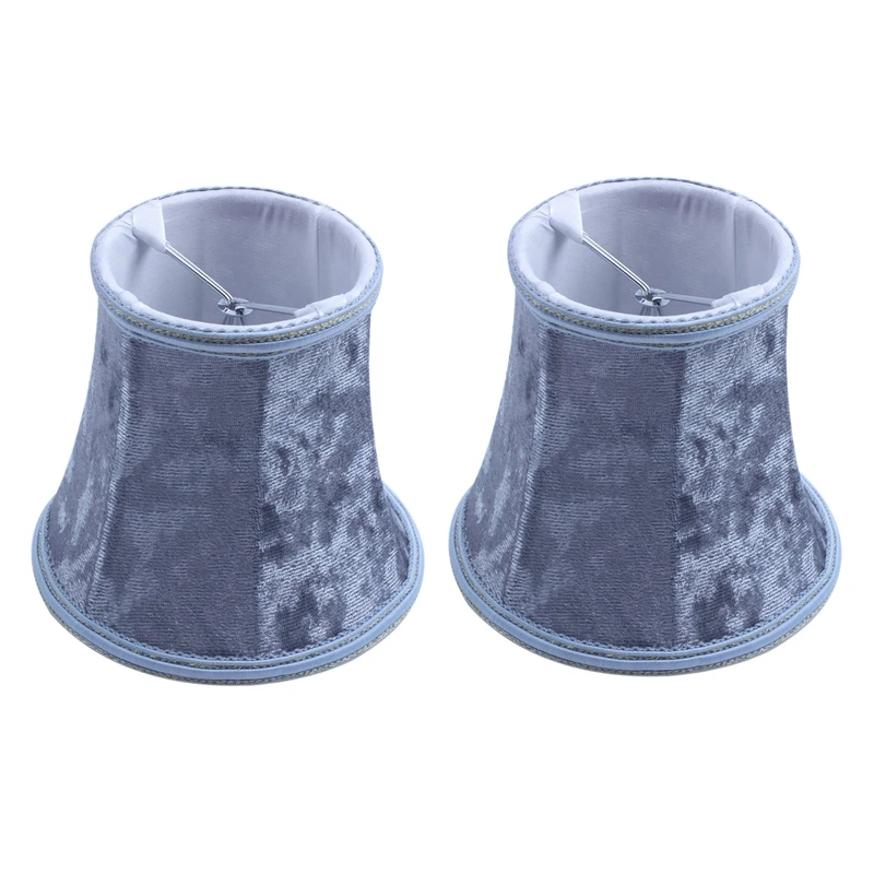 

2X Fabric Clip On Lamp Shade, E14 Handmade Lampshade For Wall Sconce Lamp, With Blue Flannel Decor(Silver Grey)