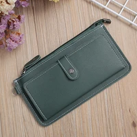 women wallets pu leather long coin purses 2022 fashion casual female solid color multicard slot two fold zipper buckle card bags