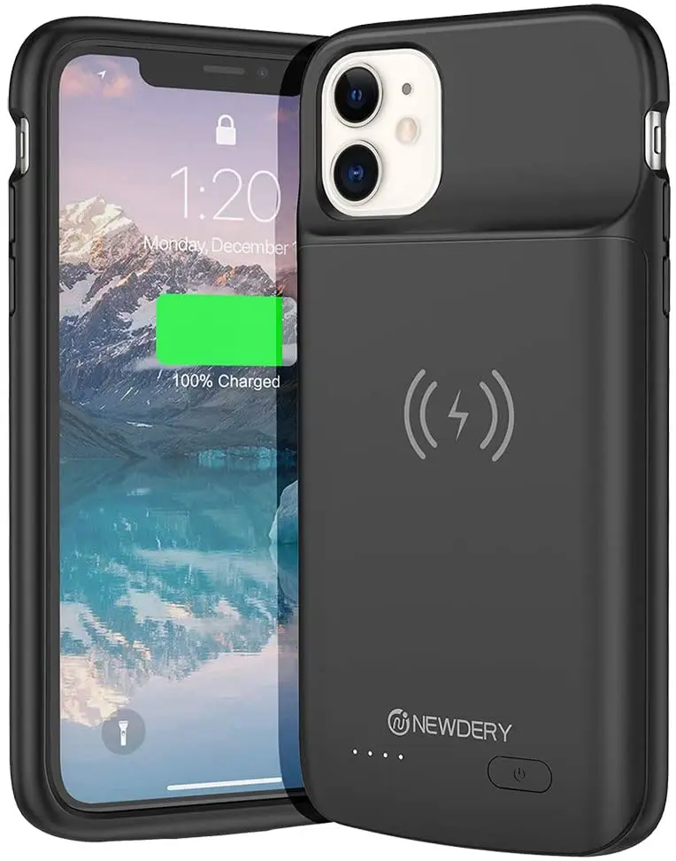 

Чехол для аккумулятора NEWDERY для iPhone 11 Qi, совместим с беспроводной зарядкой, 5000 мАч, удлиненный аккумулятор, перезаряжаемый защитный