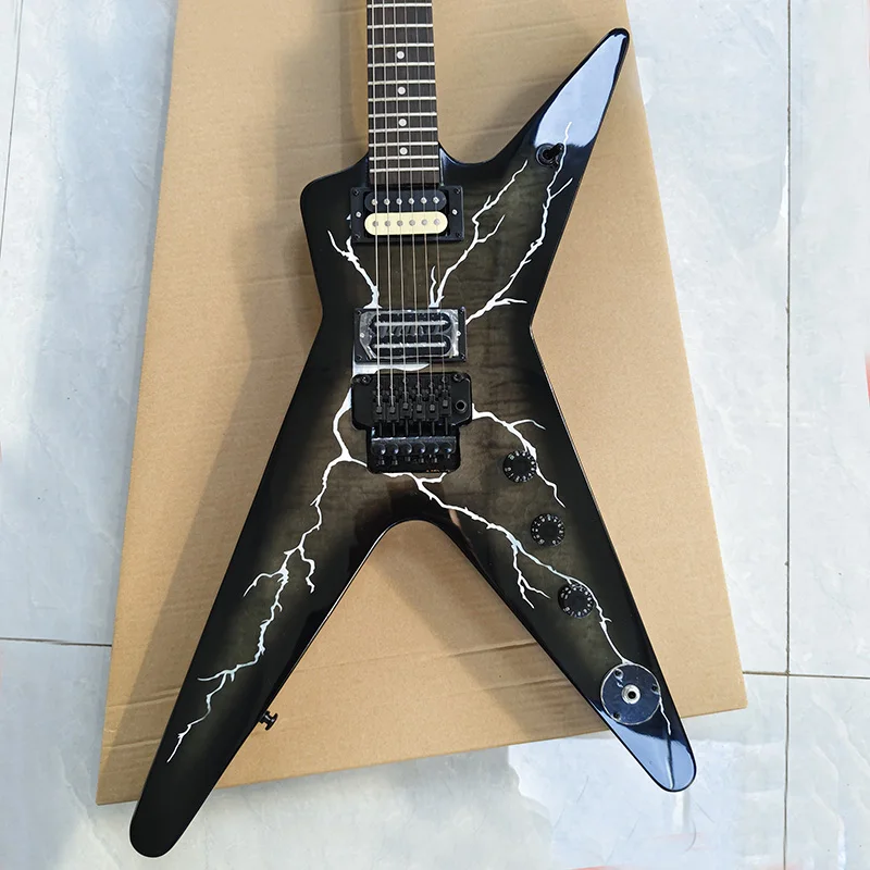 Электрогитара Dimebag Darrel ML в форме черной панели с белой молнией