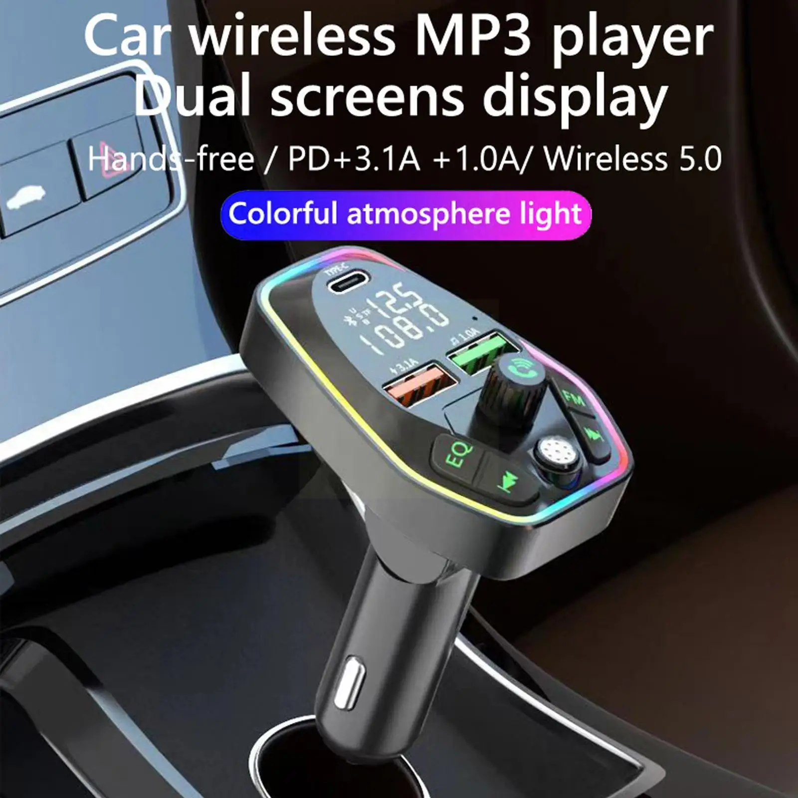 

Bluetooth 5.0 FM Transmitter Car MP3 Player Wireless Audio Receiver U Play TF USB Disk Charge Fast Handsfree Z3Y3