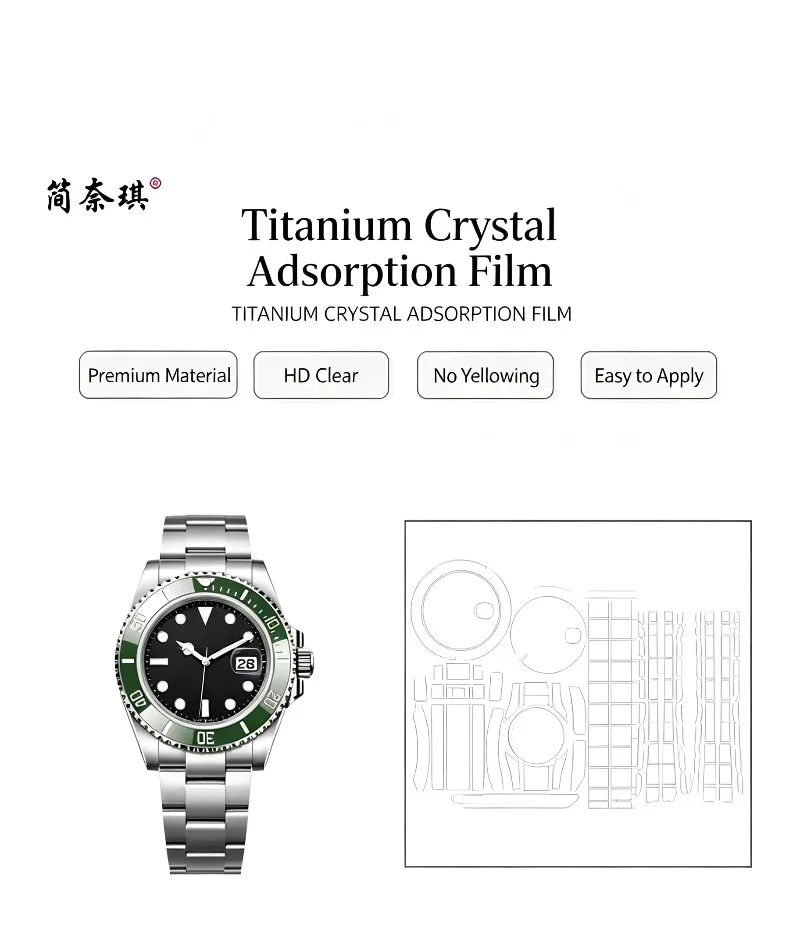 Фото В наличии: Защитная пленка Jiannaiqi для часов ROLEX 126610LV Green Submariner 41 мм, полный комплект, антицарапинная, прозрачная, невидимая, без остатка следов. №1