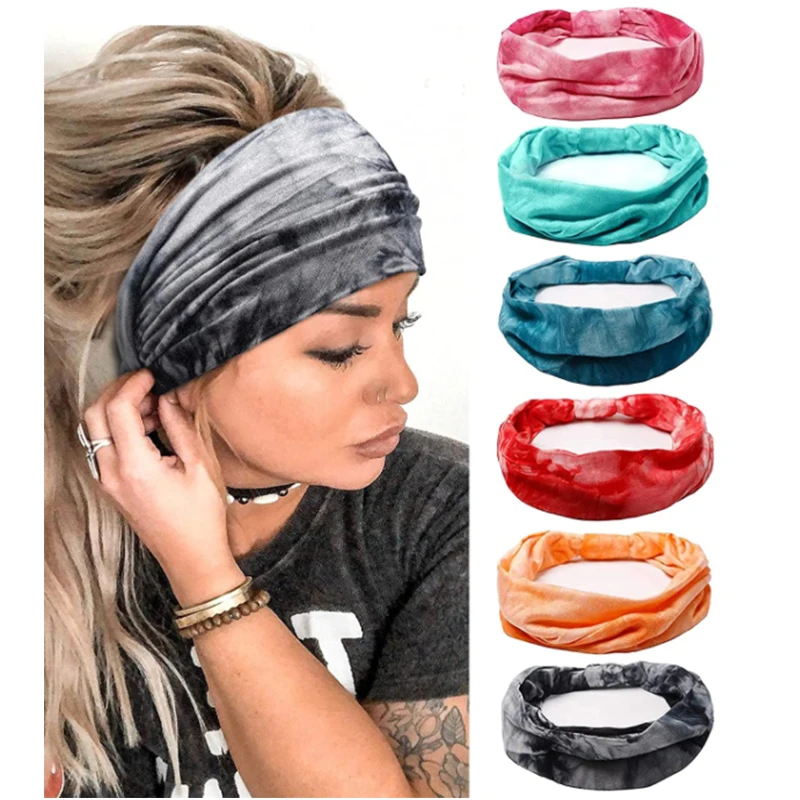 

Headbands for Women Boho Tie Dye Yoga Wide Knotted Sport Head Wraps Turbans