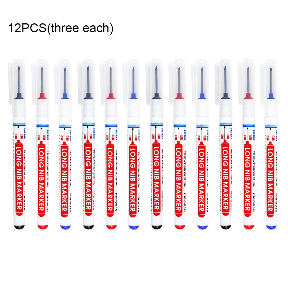 

12pcs For Carpenter Long Nib Deep Hole Marker Waterproof Quick Drying Home Improvement Durable Portable Multifunctional