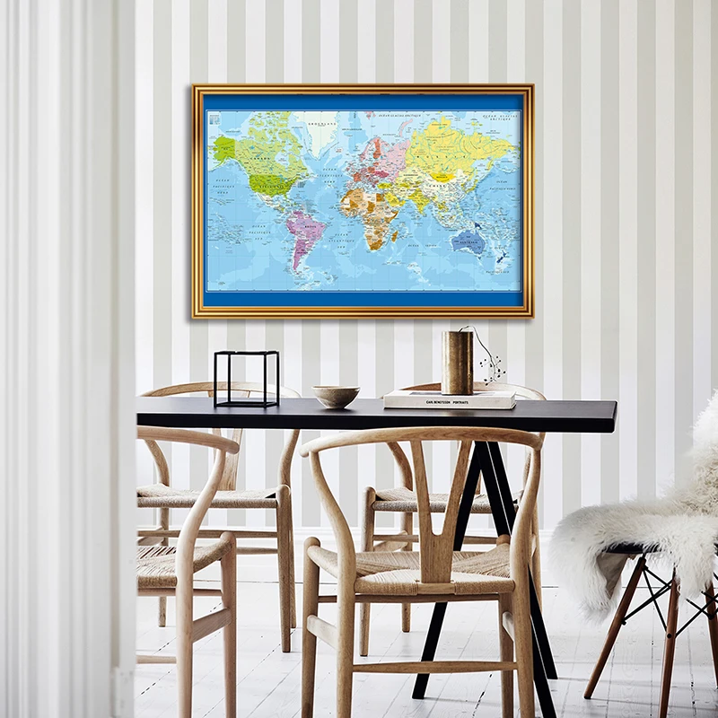 

The World Political Map In French 84*59cm Print Wall Art Poster Unframed Canvas Painting School Supplies Living Room Home Decor