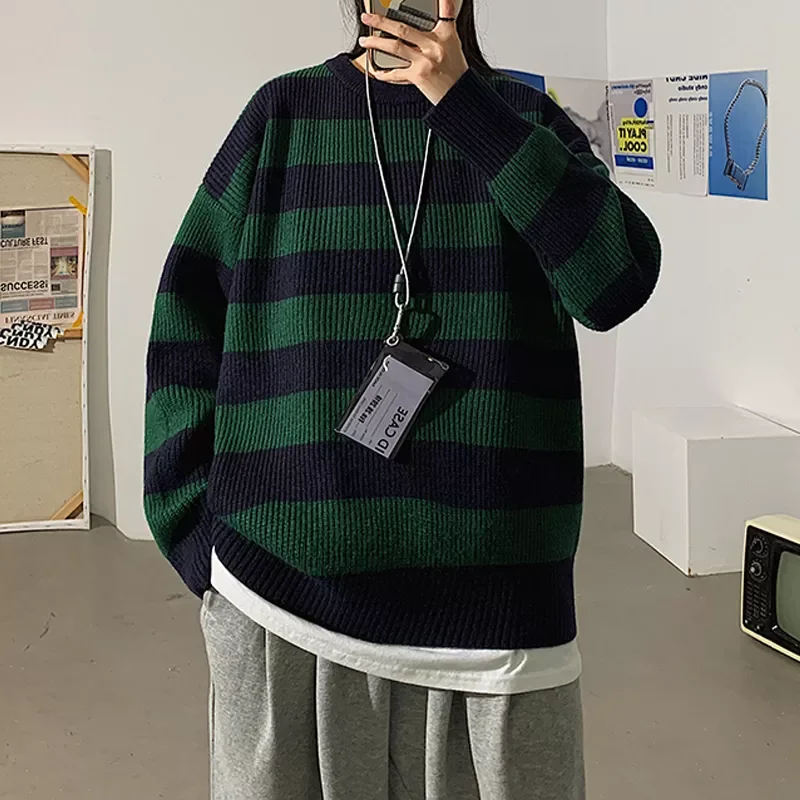 

Striped Men Sweaters 2022 Autumn Men's Pullovers Harajuku Streetwear Tate Landon Sweater Green Striped Sweater Women