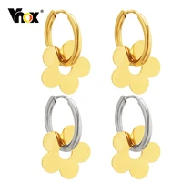 vnox temperament flower drop earrings for women jewelry gold color stainless steel new trendy ear clips gift to her