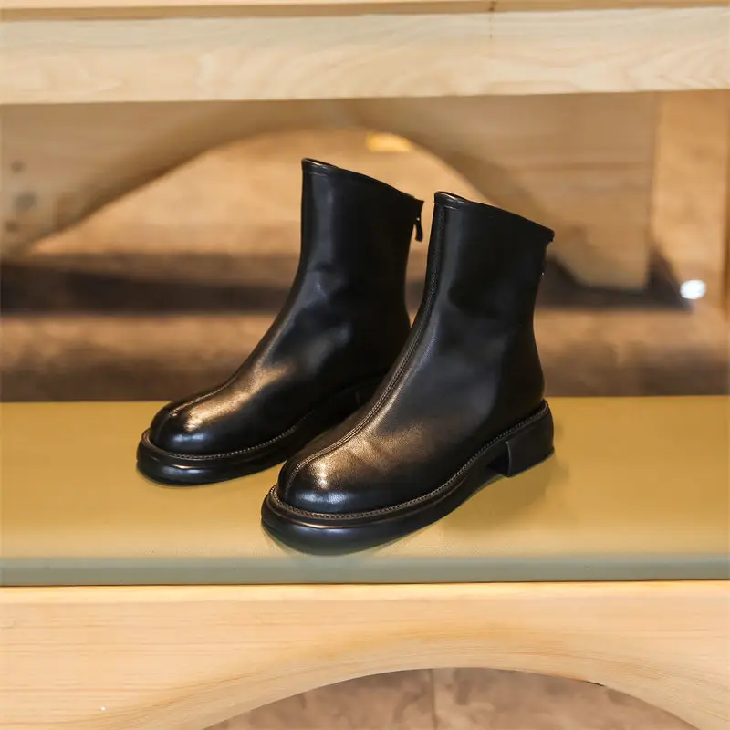TSTCTB 2022 New Arrive Modern Ladies Boots Spring Modern Leather Women Ankle Boots Retro Thick Med Heels Shoes Chelsea Boots