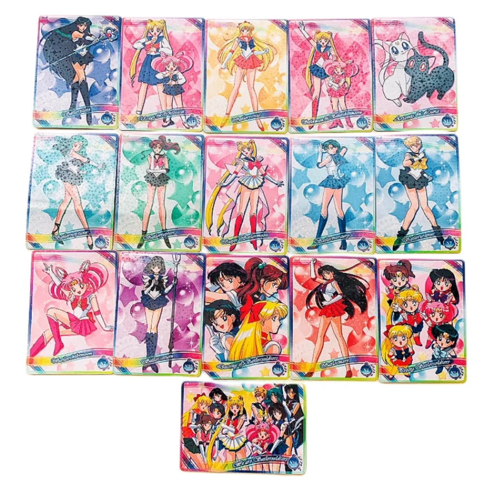 

16pcs/set Sailor Moon Animation Characters Tsukino Usagi Chiba Mamoru Nostalgia Flash Card Anime Game Collection Cards Toy Gift