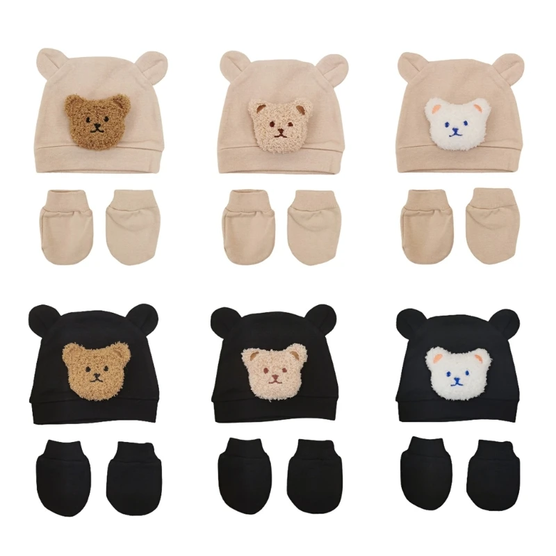 

Детская шапка с милым дизайном медведя и комплект варежек с защитой от царапин, теплая и мягкая шапка и перчатки, модная детская