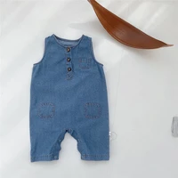 2022 autumn children boy pockets suspenders jumpsuit newborn girl pure color denim overalls baby cotton casual patch one piece