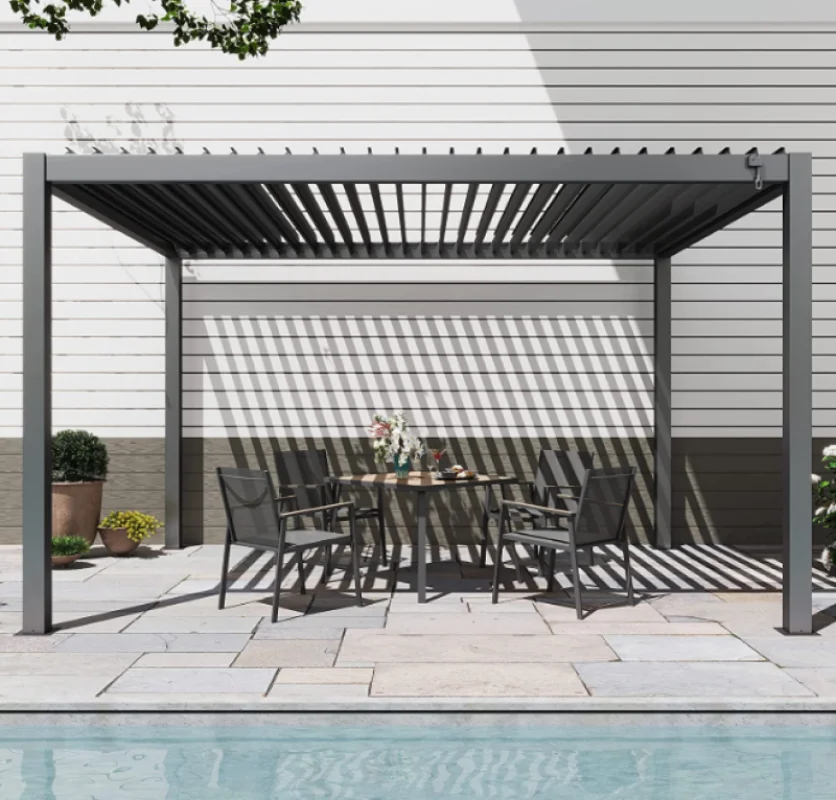 

Outdoor Louvered Pergola 10'x13' with Gutter, Well Engineered Waterproof Aluminum Gazebo Kit with Adjustable Roof for Patio