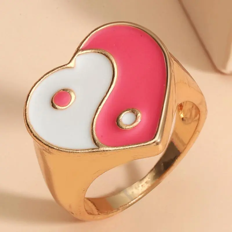 

Creative Gossip One Size Rings for Women Ins Style Yin-yang Heart Ring Korean Fashion Golden Finger Jewelry Accessories Gifts