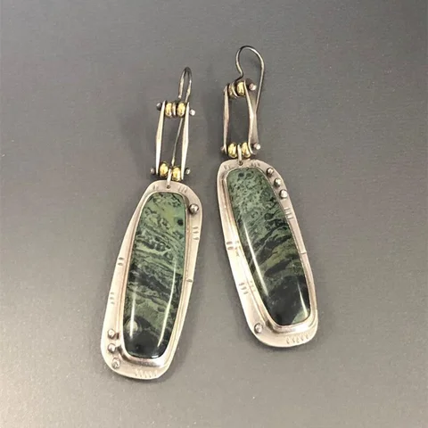 Серьги-подвески NovoPublic, зелёный узор, цинковый сплав