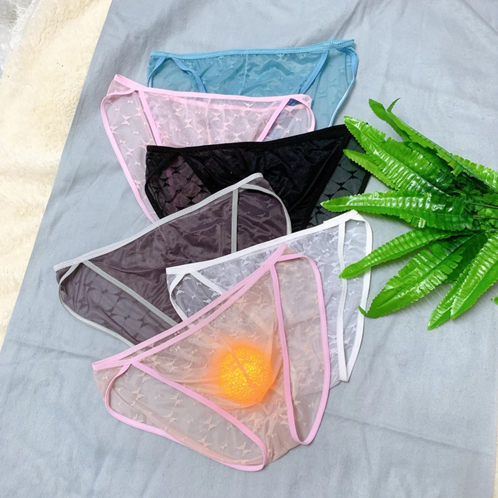 

Transparent Mesh Briefs Gay Sissy See-Through Erotic Lingeries Soft Comfortable Printed Panties Gay Men Bulge Pouch Underpants