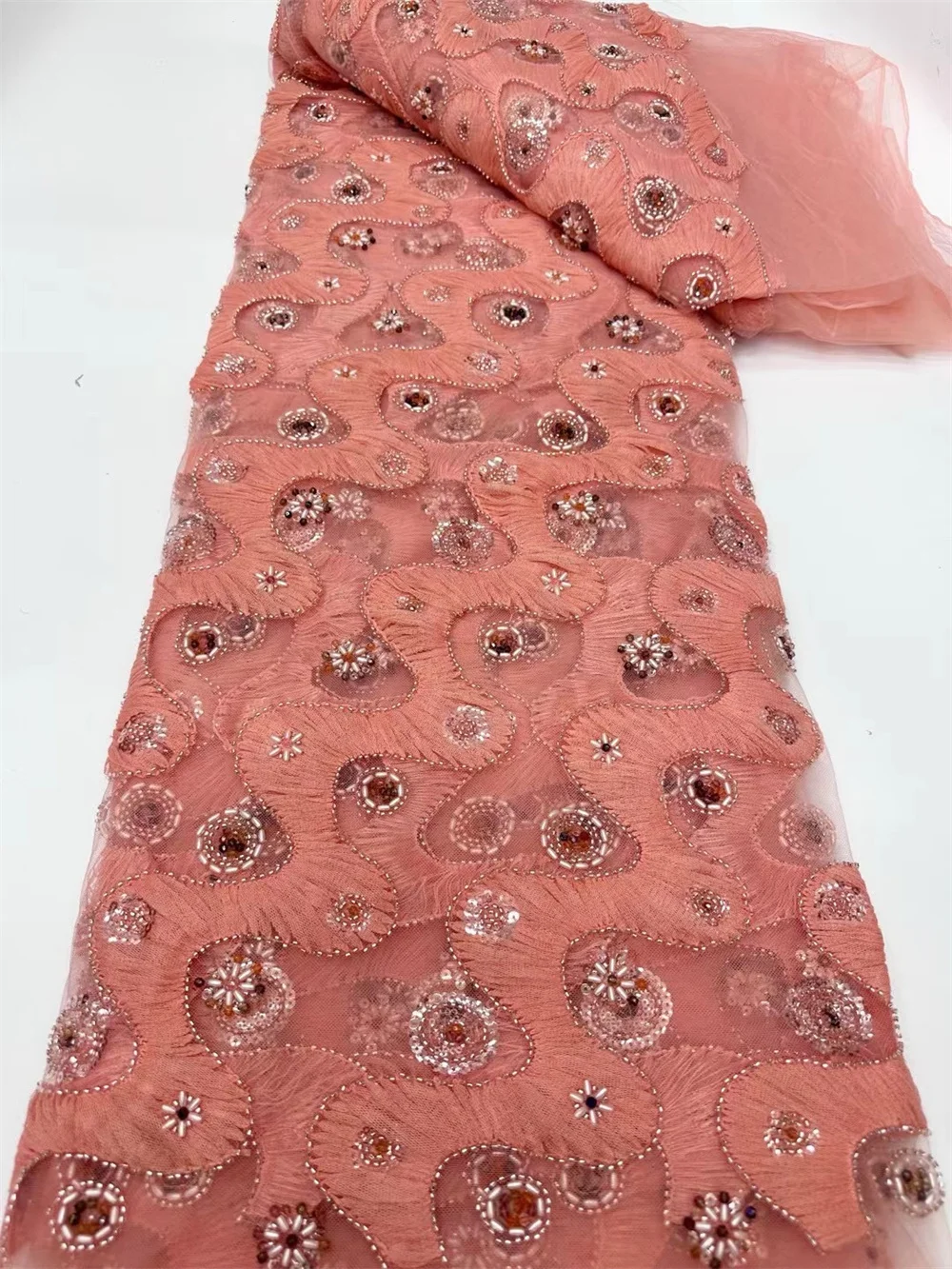 Роскошная кружевная ткань с бусинами 5 ярдов нигерийская вышивкой 2024