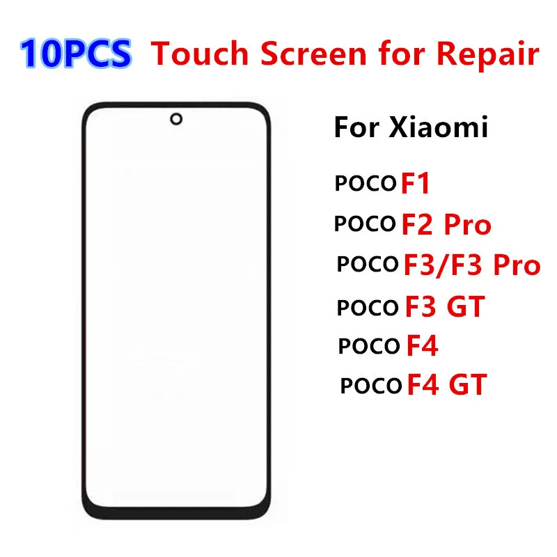 

10PCS Outer Glass For Xiaomi POCO F4 F3 GT F2 Pro F1 Touch Screen Front Panel Repair LCD Display Replace Repair Parts