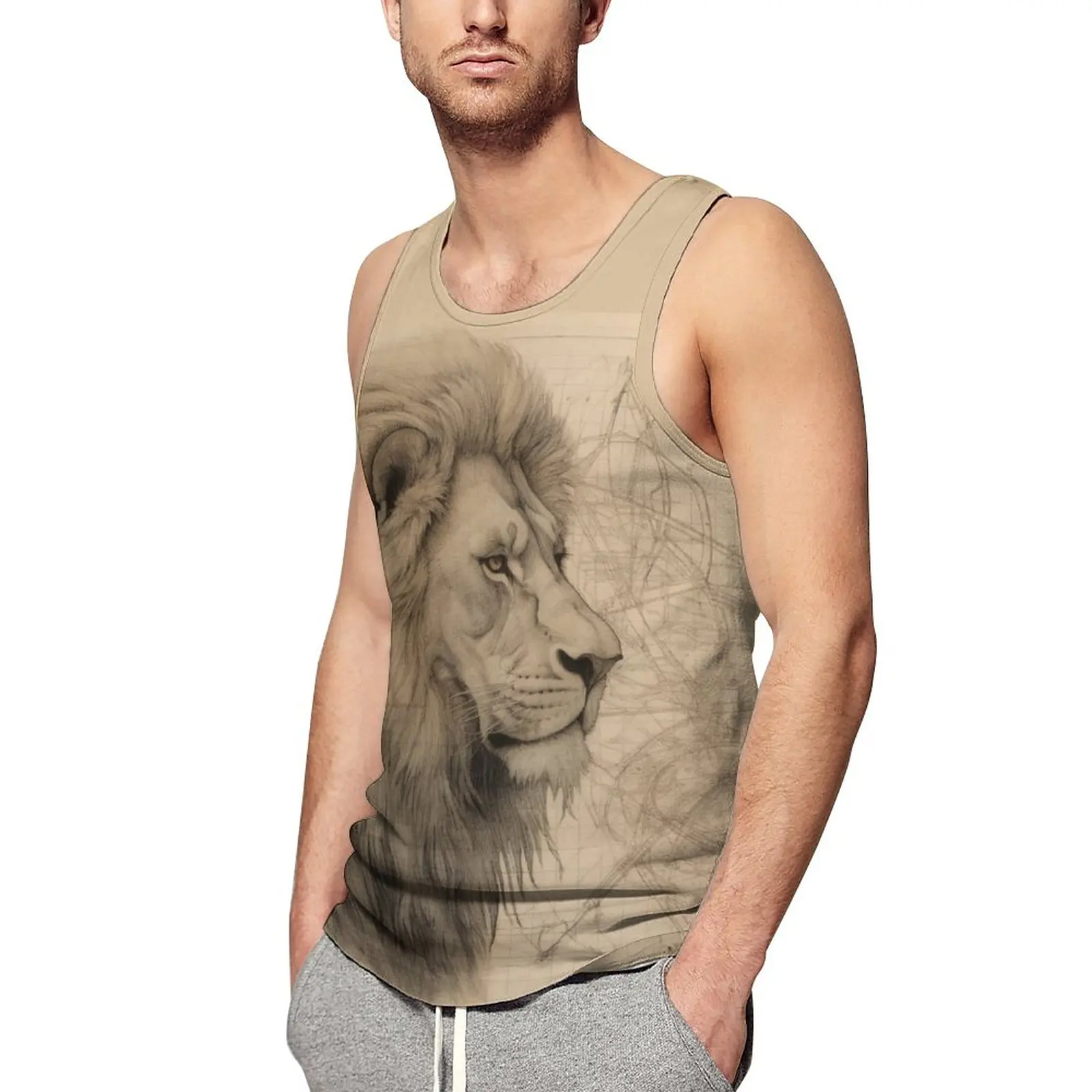 

Майка-карандаш с рисунком льва, высокие детали, винтажные топы, летние тренировочные мужские рубашки без рукавов на заказ, размера плюс