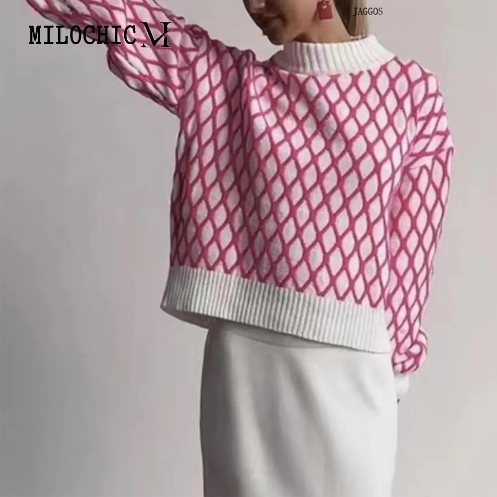 

Женский Теплый свитер с рукавами-фонариками, элегантный свитер с длинным рукавом и бриллиантами, повседневный наряд с коротким воротником