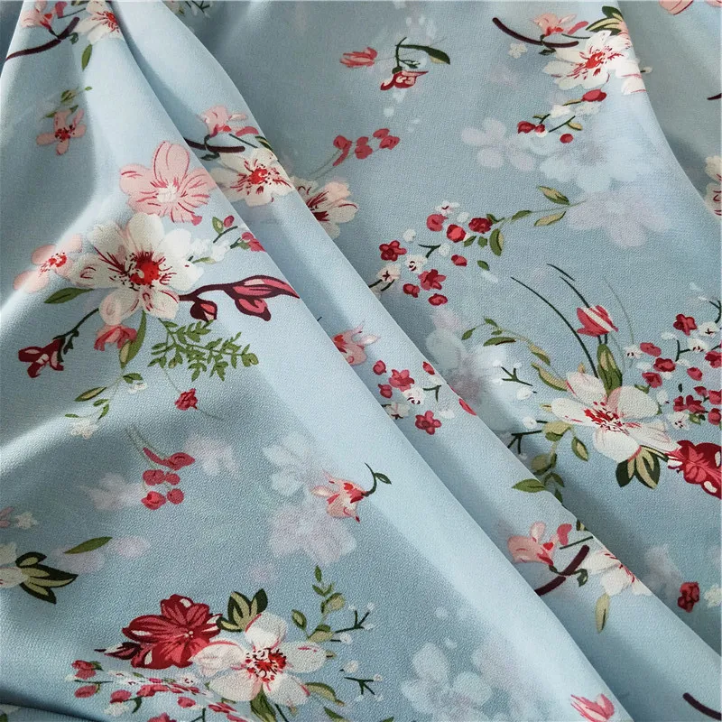 

Printed Chiffon Bead for Dress Fabric Shirt Slightly Transparent and Comfortable New Fresh Floral Pearl Clothing Sewing Material