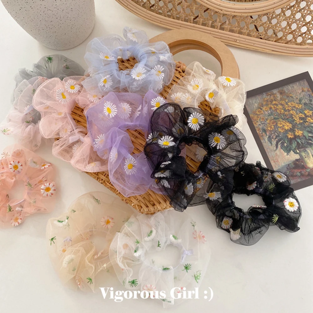 

Women Hair Scrunchie Korea Soft Stretchy Hair Ties Hair Accessories Chiffon Net Yarn Hair Ring Mesh Daisy Hair Bands Ponytail