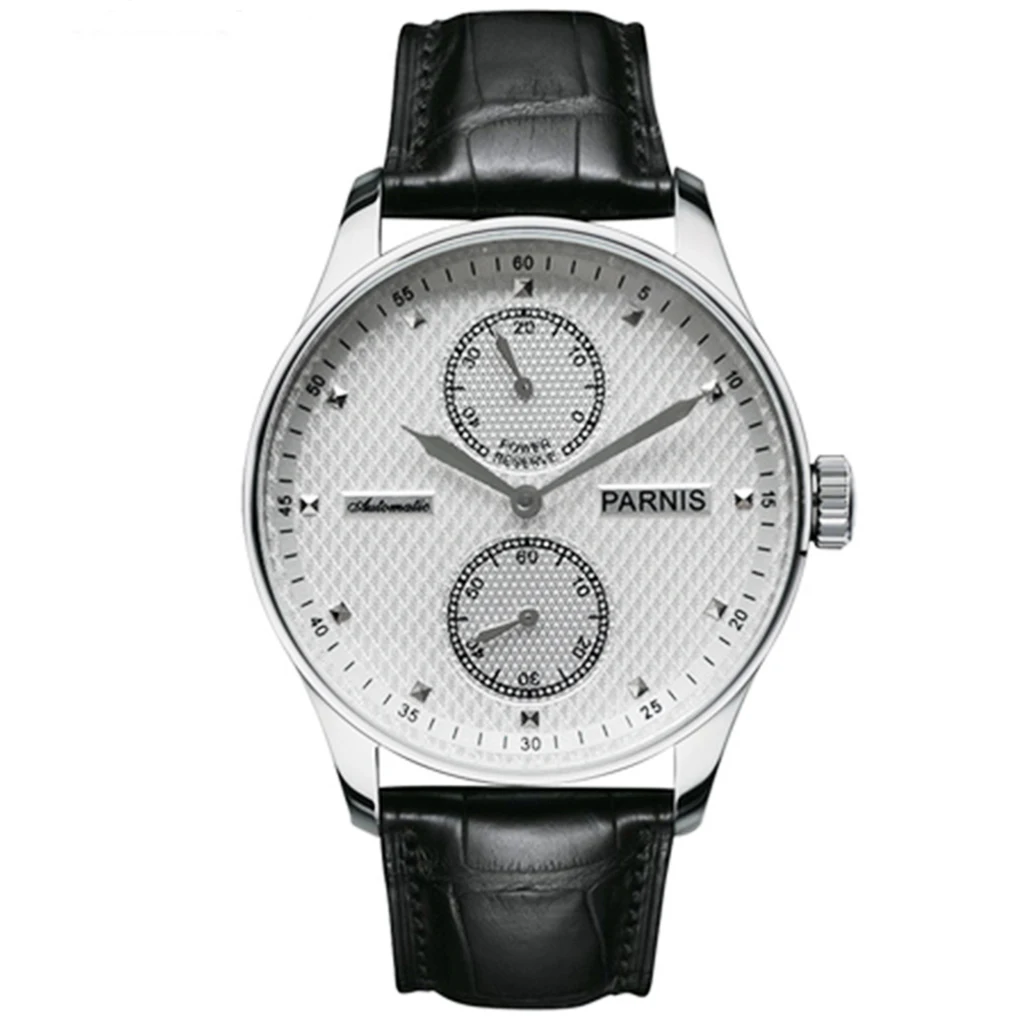 

Parnis 43mm White Dial Automatic Men's Watch Power Reserve Mechanical Watches Wristwatch Top Brand Luxury relogios masculinos