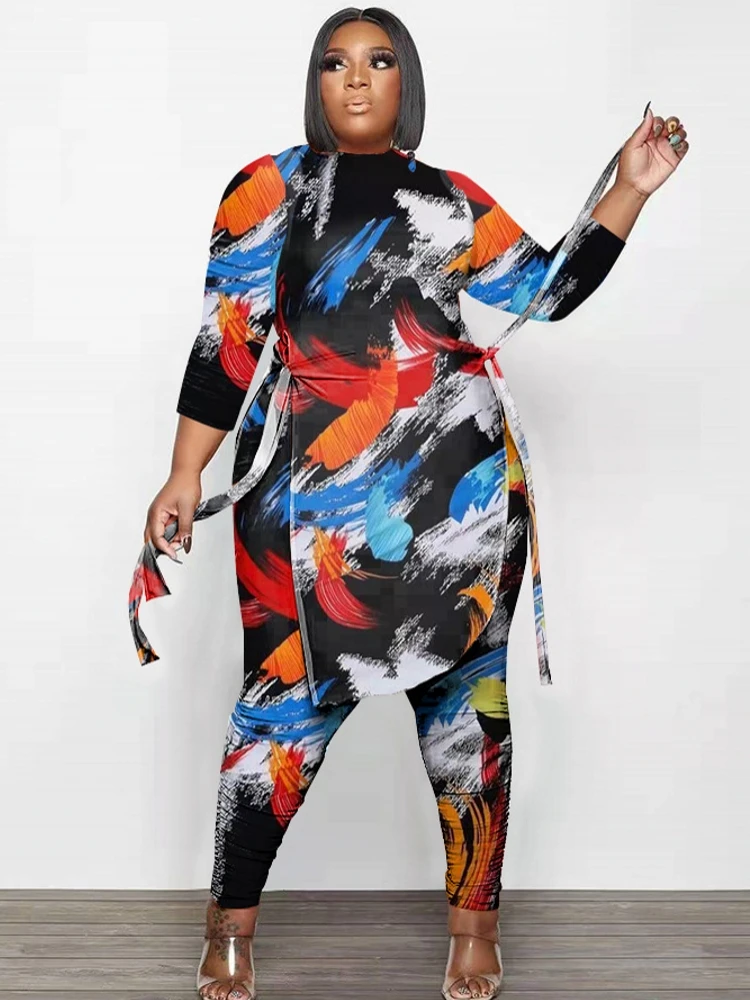 

4XL 5XL 2 Piece Women Set Dashiki African Clothes New Fashion Long Sleeve Top And Pants Suit Party Lady Matching Sets Big Size