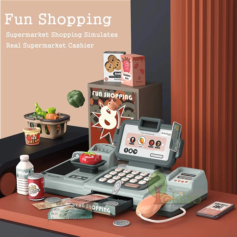 Kids Shopping Cash Register Toys Mini Supermarket Set Simulation Food Calculation Checkout Counter Pretend Play Toy For Children images - 6