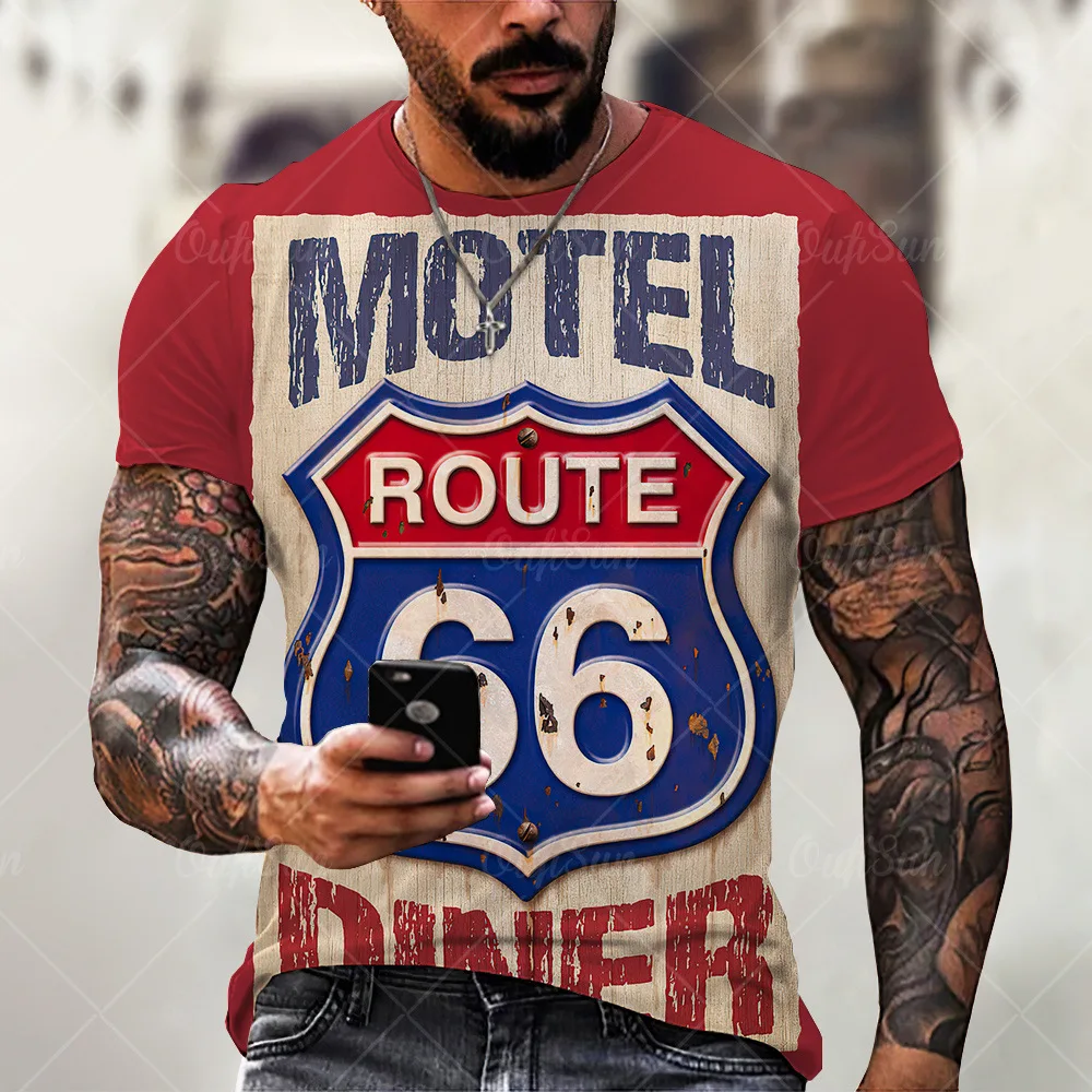 

Мужская футболка в стиле хип-хоп, Европейская и американская мода, 3D цифровая печать, шоссе США 66, новинка 2021