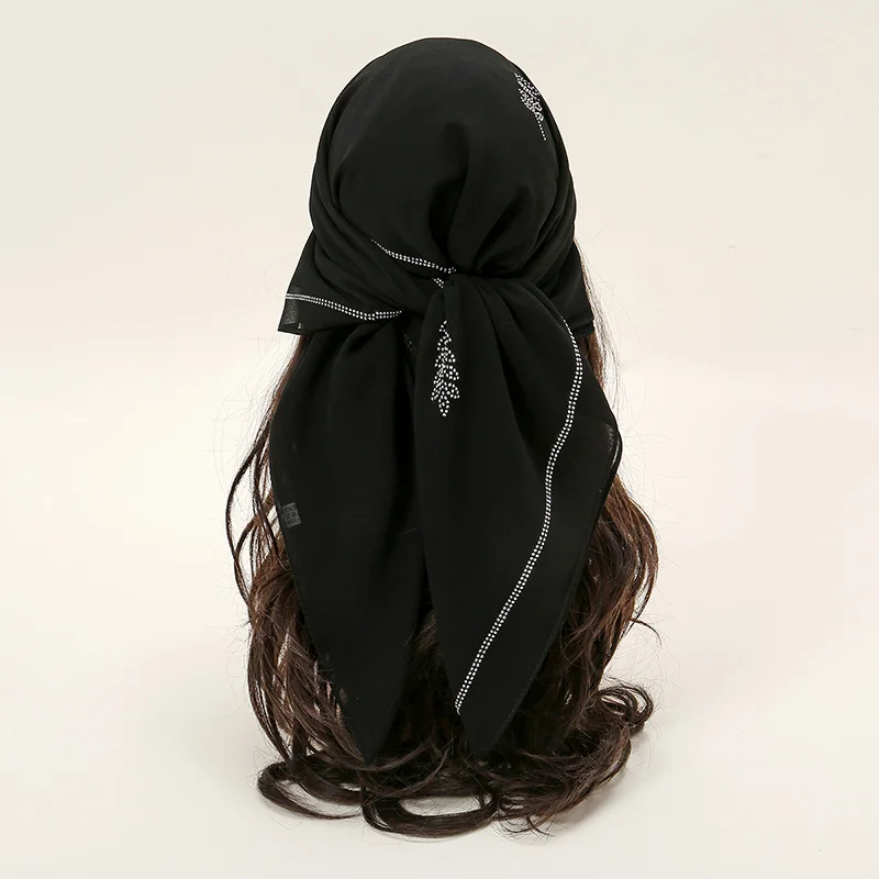 Квадратный шифоновый шарф-хиджаб тюрбан со стразами мусульманская исламская