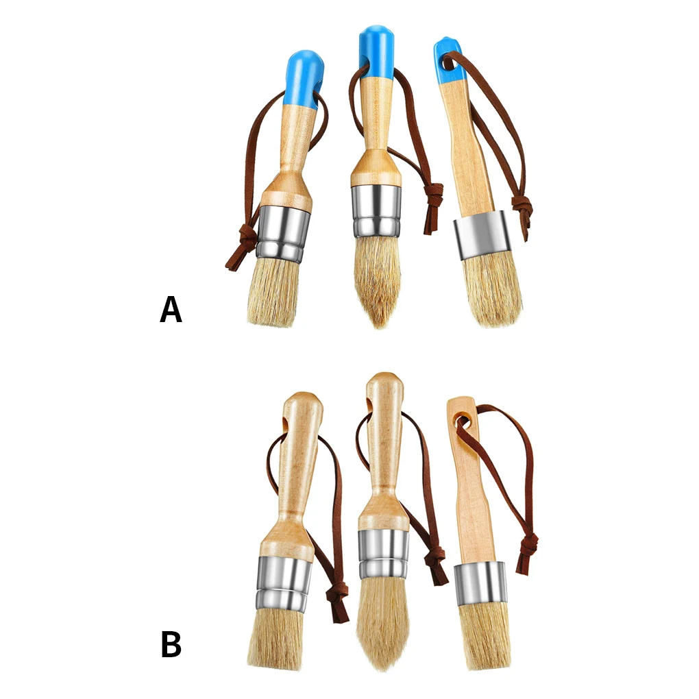 

3 Pcs set Wax Brushes Furniture Painting Waxing Brushes with Wooden Handle Home Decorating Tool Blue