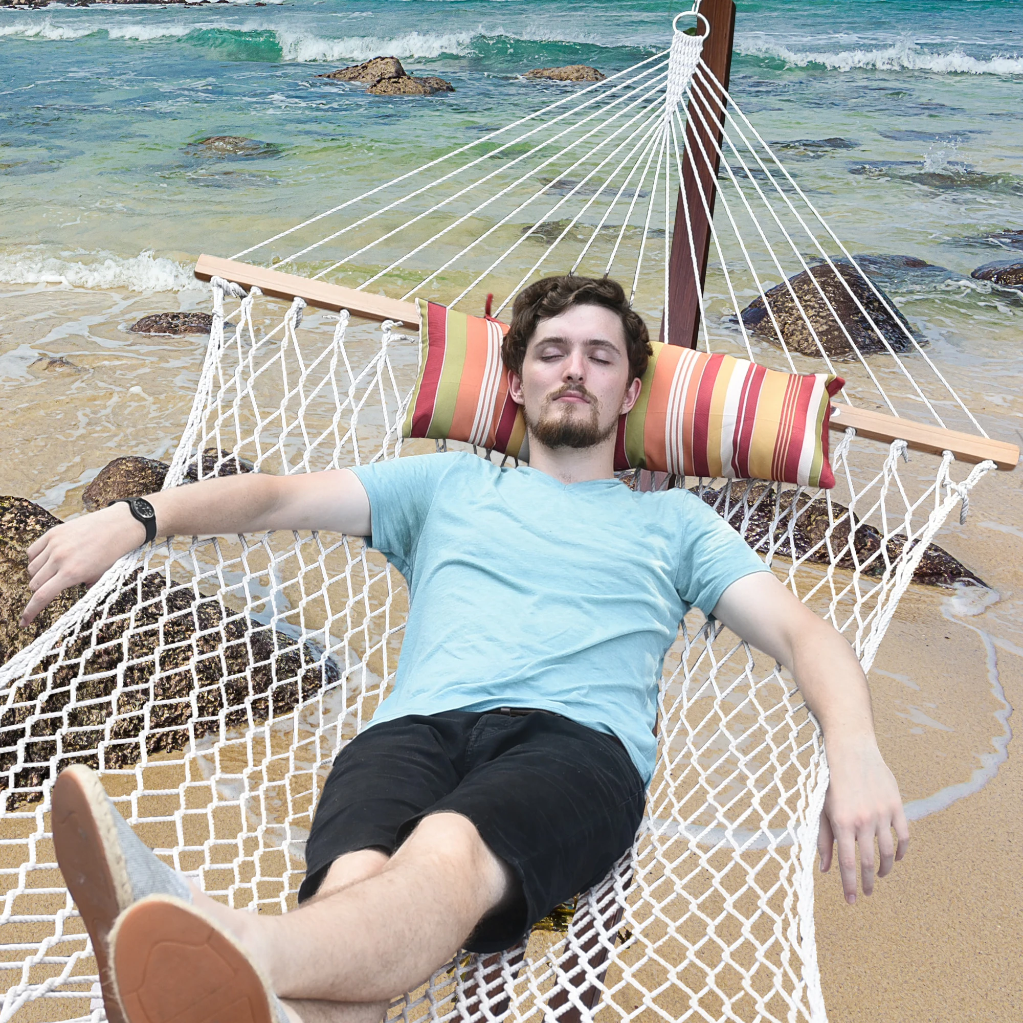 Гамак из хлопкового шнура ручной работы 13 футов с перекладинами крючками и