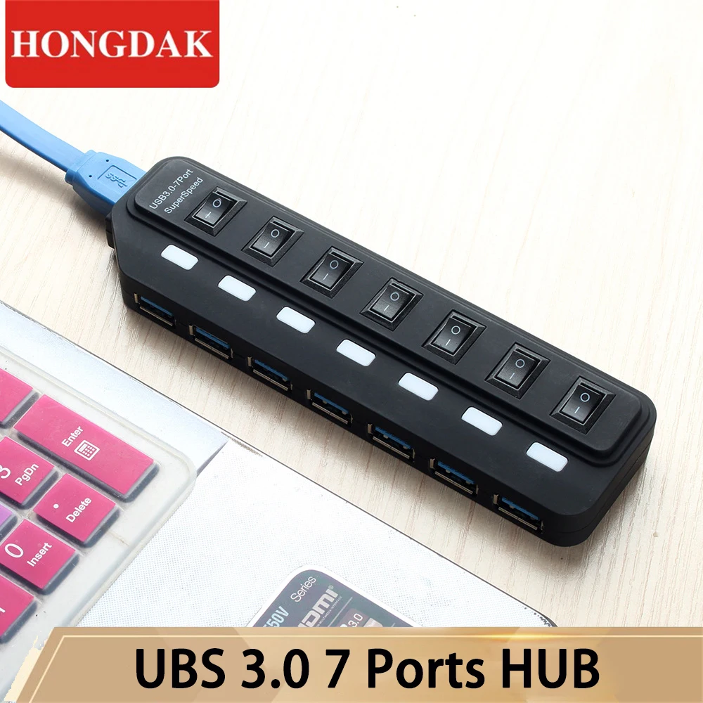 

HONGDAK USB3.0 концентратор 4 7 портов высокоскоростной мульти-разветвитель адаптер питания переключатель USB3.0 концентратор для MacBook ноутбук ПК Ко...
