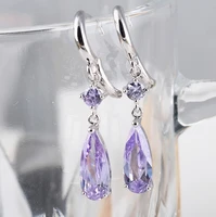 anglang bright pinkpurple water drop earrings full dazzling cubic zirconia fashion womens earring jewelry