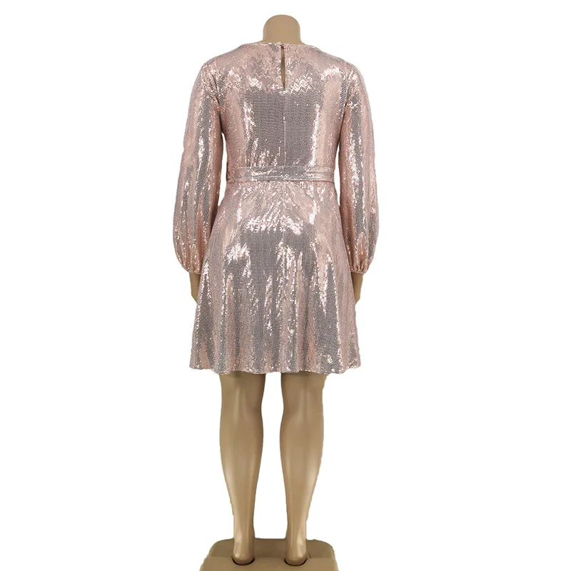 Plus Size Dress Evening Party Dresses for Women O-Neck Long Sleeve Dresses for Women  Slim Fit  Above Knee Mini Sequin Ball Gown