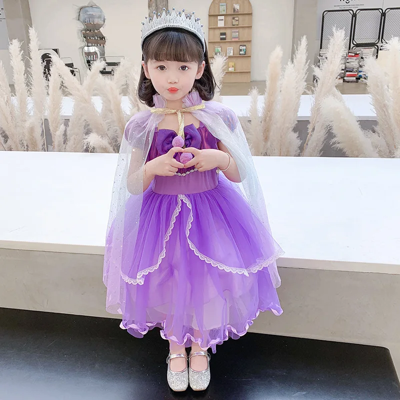 Платье Принцессы Диснея Софии косплей костюм для детей с блестками многослойное