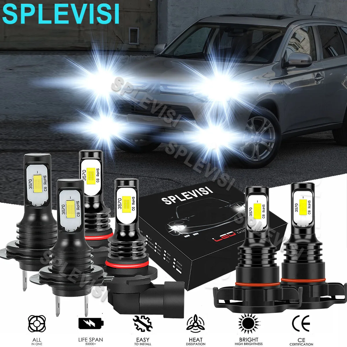 Купи 6x LED Pure White Headlight Fog Light Bulbs 6000K 12V Fit For Mitsubishi Outlander 2014 2015 2016 2017 2018 за 1,970 рублей в магазине AliExpress