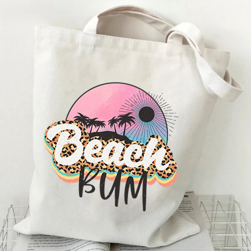 

Ladies 2022 Travel Bags Kawaii Beach Bum Print Shopping Shoulder Bag Woman Shopper Folding Canvas Designer Handbag Beach Totes