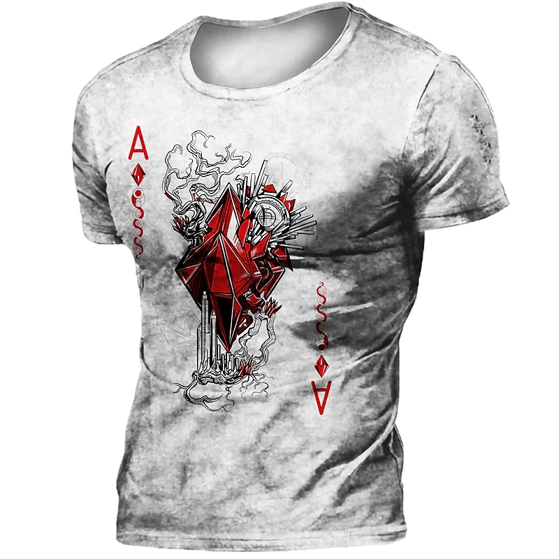 

Футболка мужская с круглым вырезом, модный Свободный Топ с винтажным принтом покера, футболка оверсайз с коротким рукавом, летняя одежда