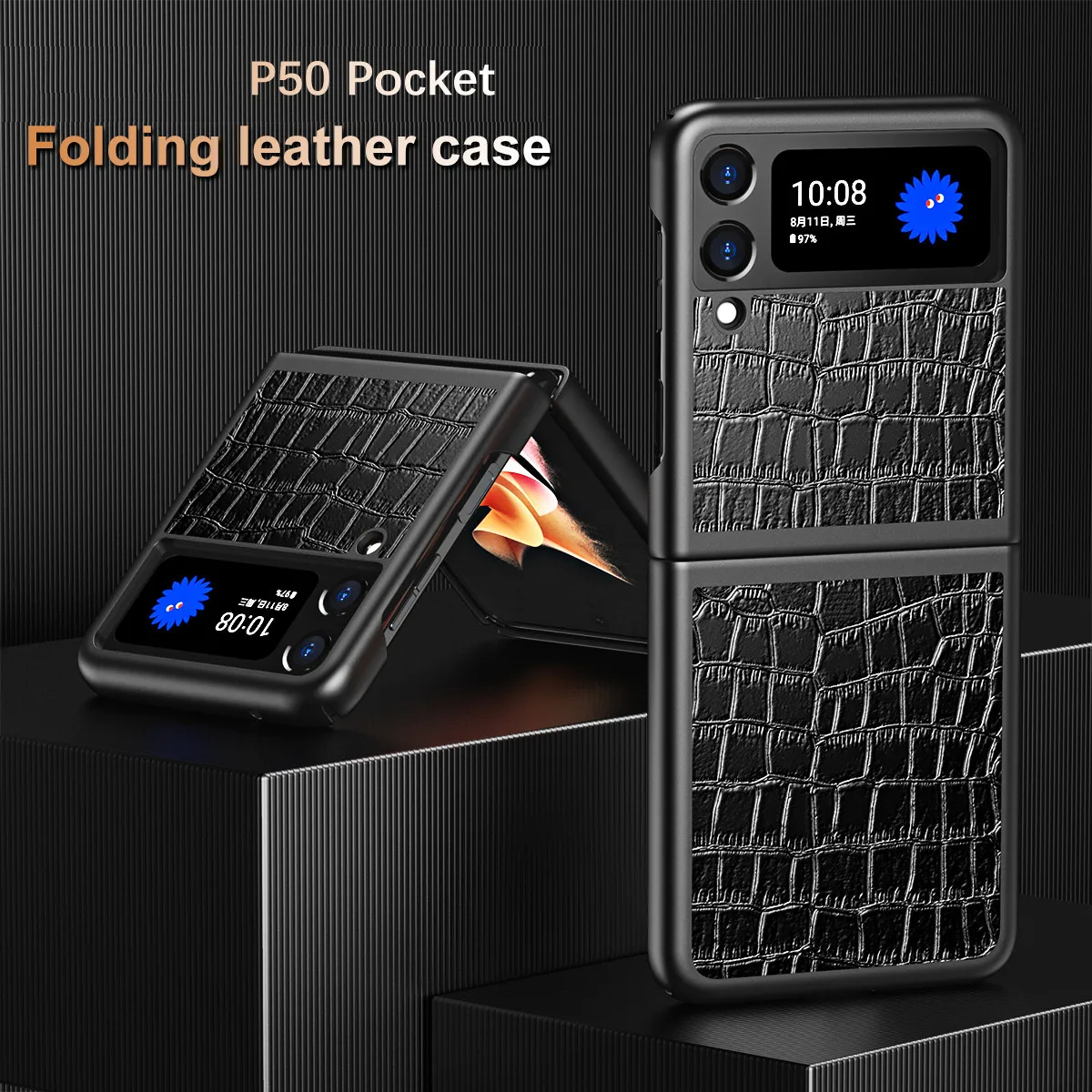 

Luxury Solid Color Crocodile Pattern Phone Case for Huawei P50 Pocket Cover Coque on for Huawei p50pocket Shockproof Back Shell