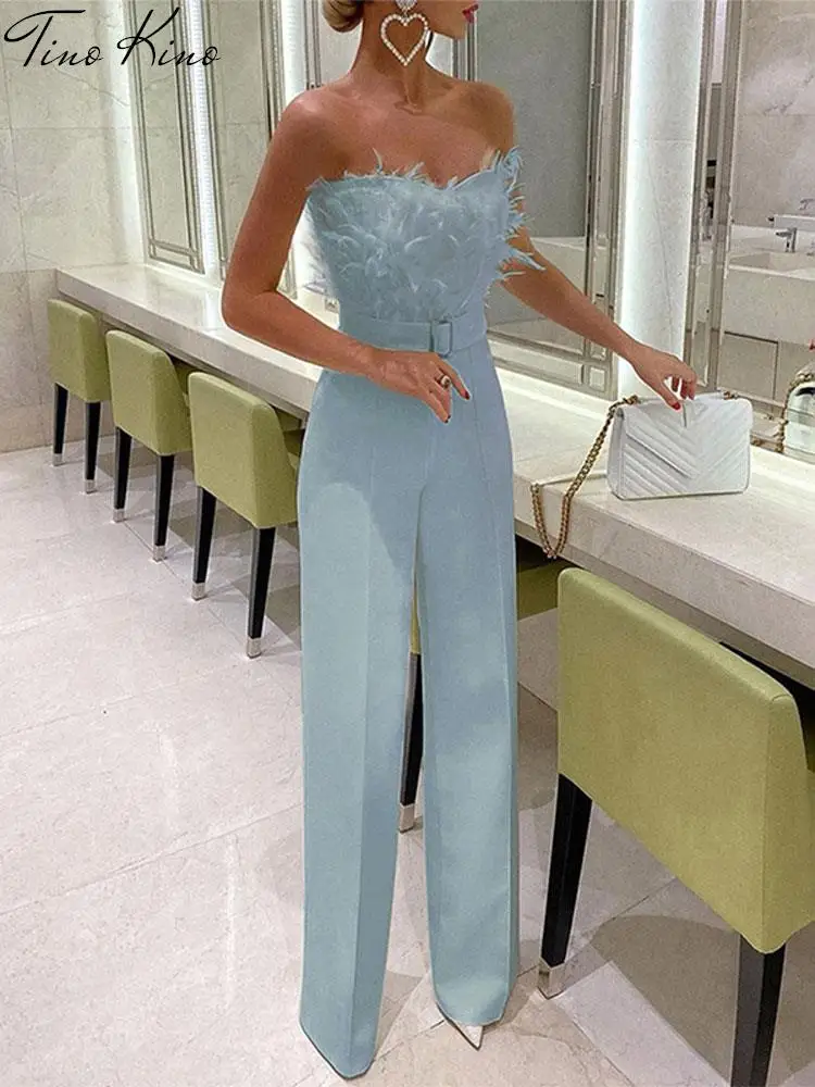 Комбинезон женский с перьями пикантный Элегантный Пушистый комбинезон открытой