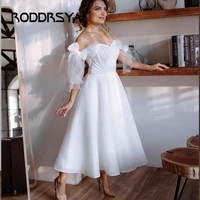 roddrsya off shoulder wedding dress sweetheart spaghetti strap organza bow for women lace up ankle length robe de mariee civil