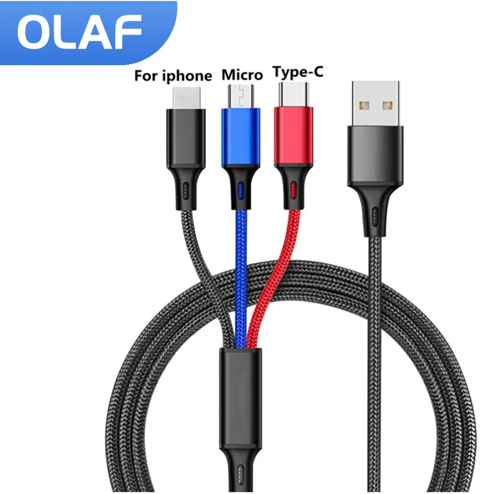 

Olaf 3 в 1 Micro USB Type C зарядный кабель Быстрая зарядка для iPhone 13 12 11 Samsung Xiaomi Мобильный телефон зарядный кабель