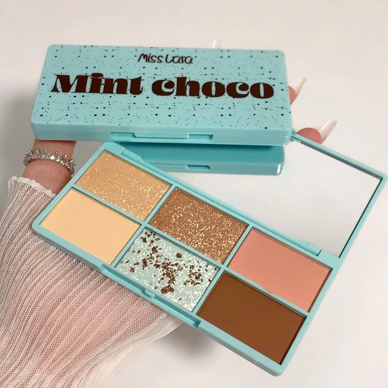 

Peppermint chocolate six Color Eyeshadow pearl shimmer almond brown mute and large color