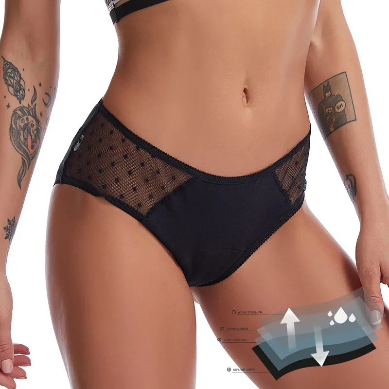 

Lace Menstrual Panties 4-Layer Leak Proof Underpants Mesh Period Underwear Women Sexy Fast Absorption Briefs Large Size Female