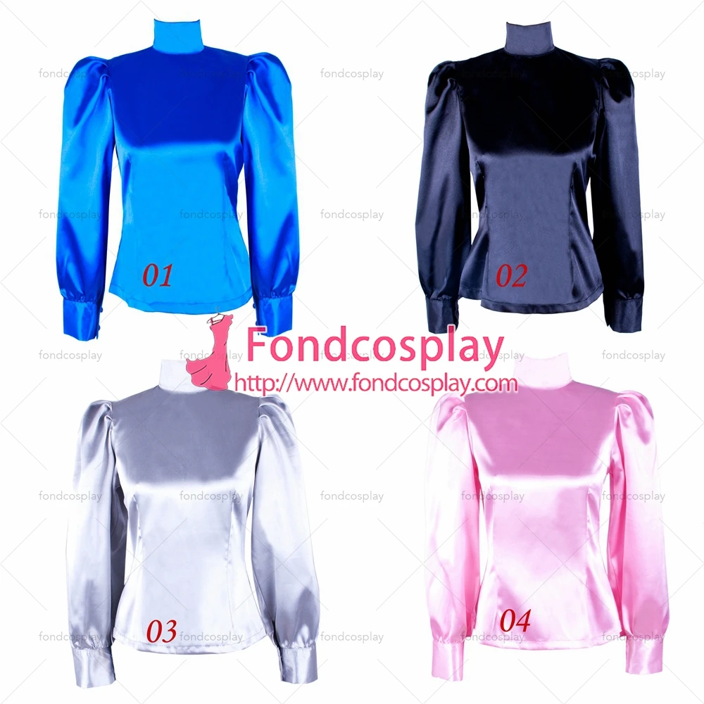 

adult sexy cross dressing sissy maid short Satin Lockable blouse Shirt fetish gothic 4 color Tailor-made[G1597]