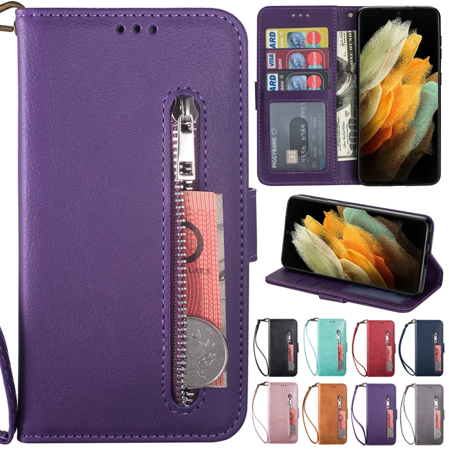 Wallet Zipper Leather Case For Samsung Galaxy S22 S21 S20 Plus Ultra FE S10 S9 S8 Plus A12 A13 A33 A50 A51 A52 A53 A70 A71 A72