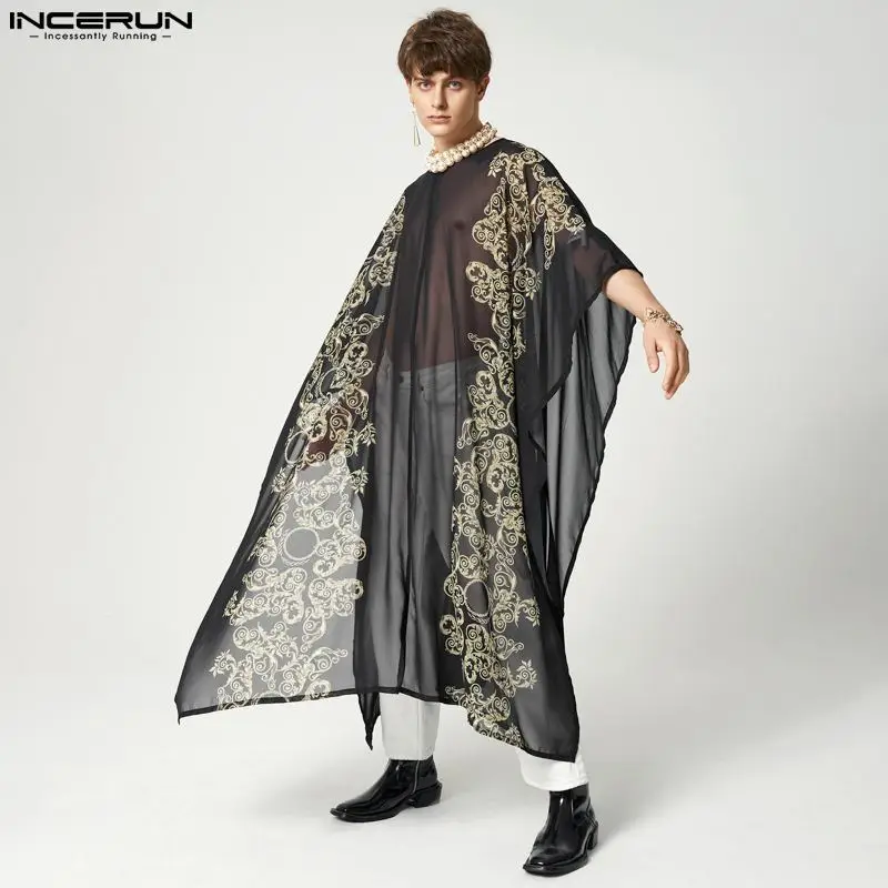 

Стильные свободные тонкие Топы INCERUN, Привлекательные мужские марлевые рубашки с принтом, повседневные сексуальные мужские искусственные п...